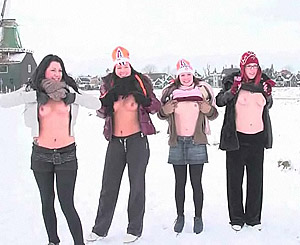 Teen babe showing their tits and pussy out in the snow